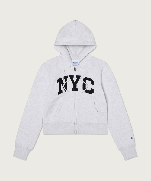 여성 NYC 크롭 후드 집업 Light Grey