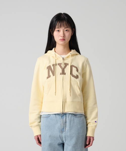 여성 NYC 크롭 후드 집업 Cream