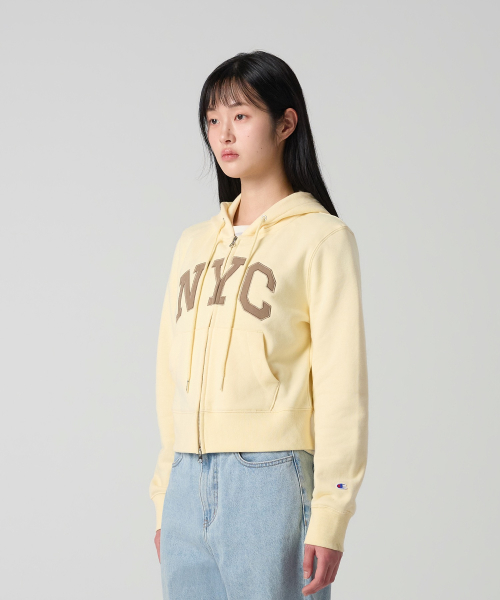 여성 NYC 크롭 후드 집업 Cream
