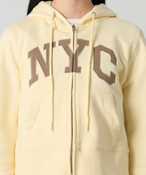 여성 NYC 크롭 후드 집업 Cream