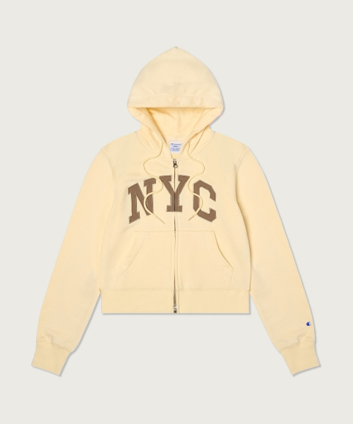 여성 NYC 크롭 후드 집업 Cream