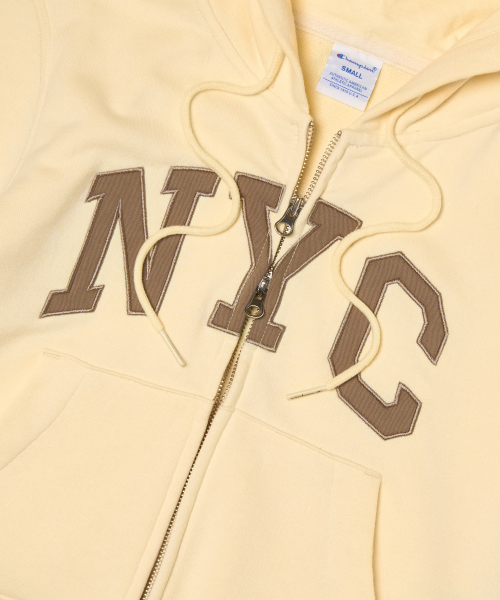 여성 NYC 크롭 후드 집업 Cream