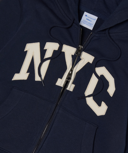 여성 NYC 크롭 후드 집업 Navy