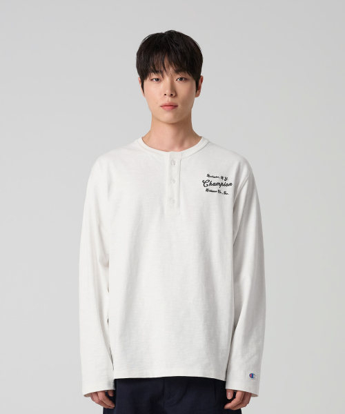 헤리티지 루즈핏 헨리넥 롱슬리브 티셔츠 White