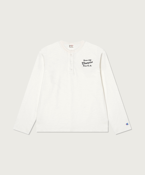 헤리티지 루즈핏 헨리넥 롱슬리브 티셔츠 White