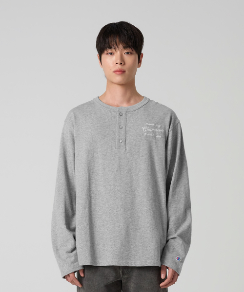헤리티지 루즈핏 헨리넥 롱슬리브 티셔츠 Grey