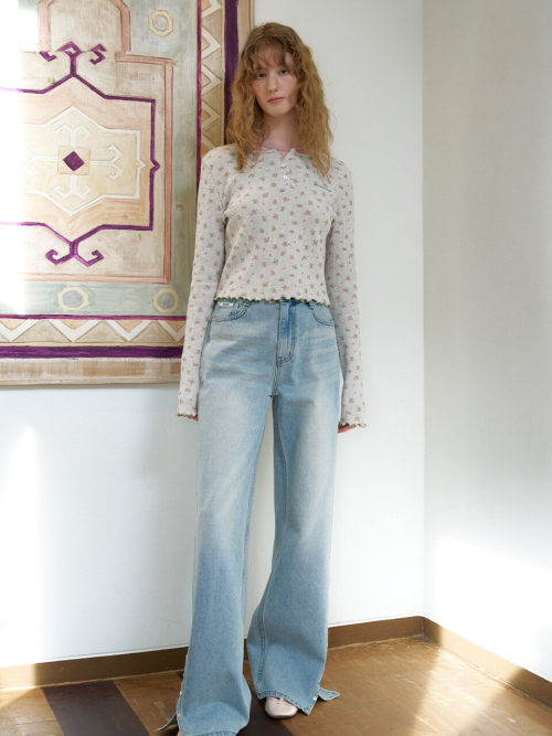 Side Snap Semi Wide Denim Pants MU2611DN103M