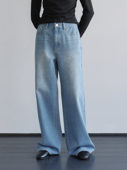 Washed Wide Denim Pants Light Blue AT6PAA088LL