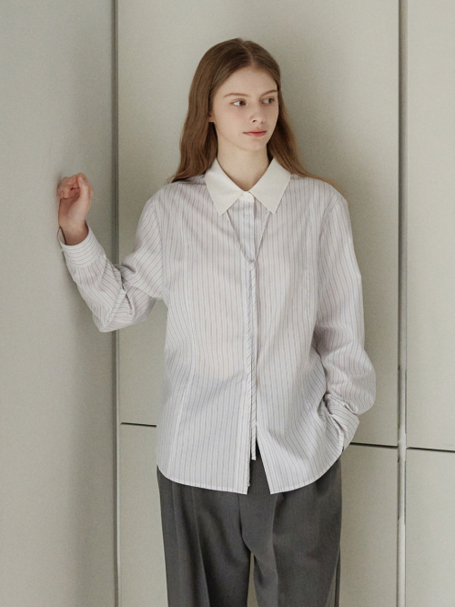 Strap pointed Stripe Shirt Sky Blue AT6SHA014SL