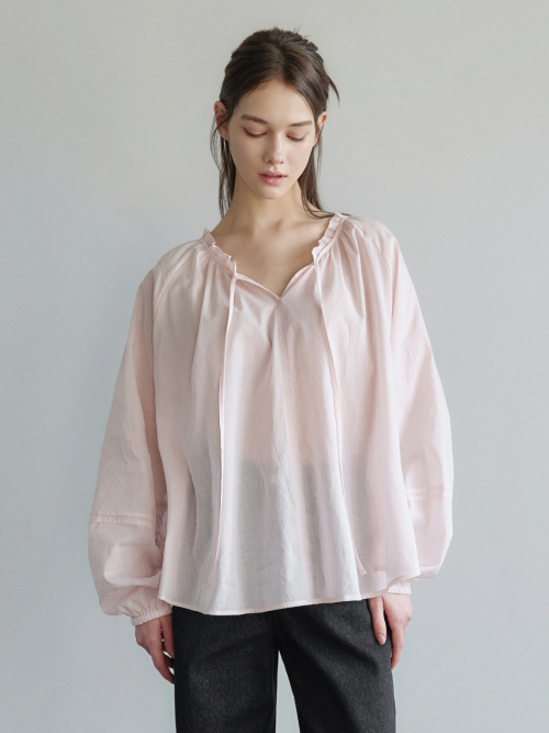 Comfort Frilled-Neck Shirring Blouse Light Pink AT6BLA017LP