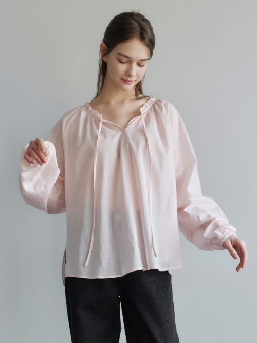 Comfort Frilled-Neck Shirring Blouse Light Pink AT6BLA017LP