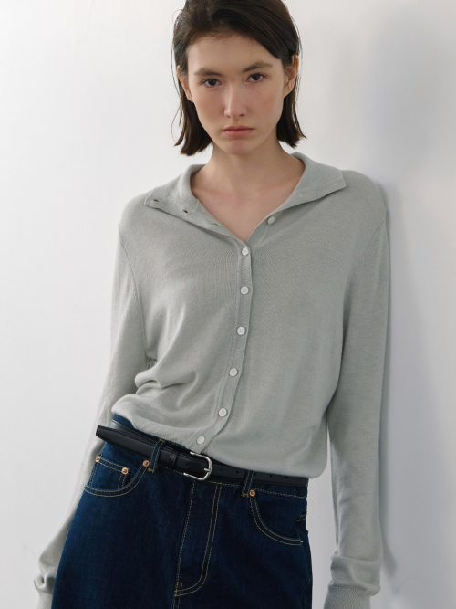 Mock neck Soft Button Cardigan Light Grey AT6CDA010LE