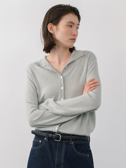 Mock neck Soft Button Cardigan Light Grey AT6CDA010LE