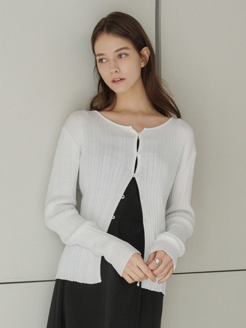 Slim Boat-neck Ribbed Cardigan White AT6CDA009WT
