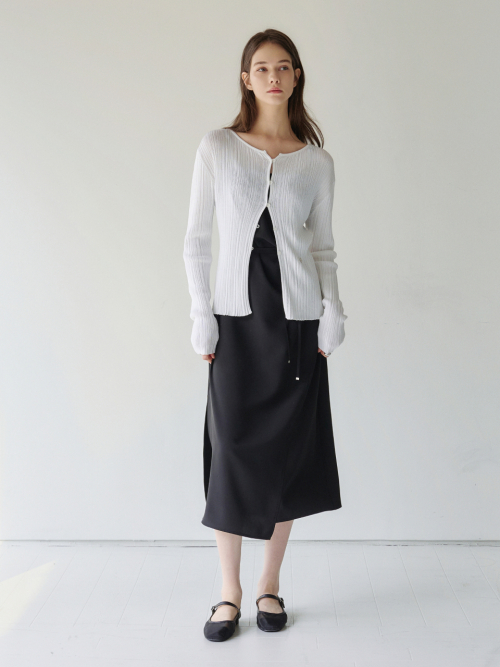 Slim Boat-neck Ribbed Cardigan White AT6CDA009WT