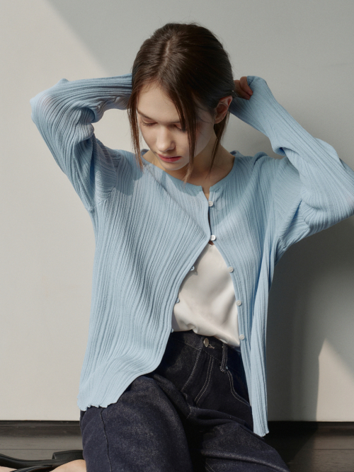 슬림 보트넥 골지 가디건 스카이 블루 AT6CDA009SL