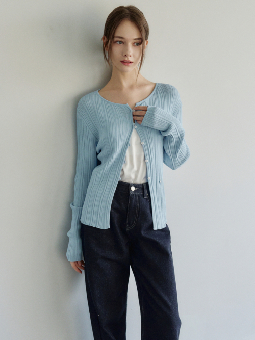 슬림 보트넥 골지 가디건 스카이 블루 AT6CDA009SL