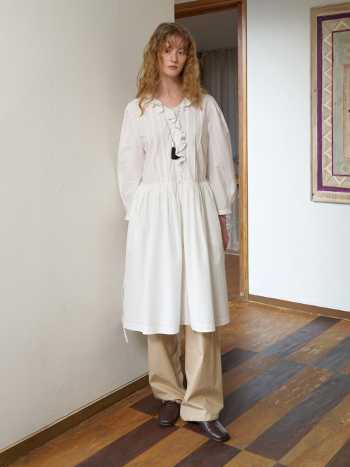 Ruffle Collar Pin-Tuck Dress MU2611OP105M