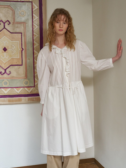 Ruffle Collar Pin-Tuck Dress MU2611OP105M