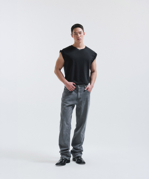 Banding denim pants - grey