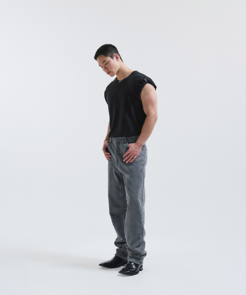Banding denim pants - grey