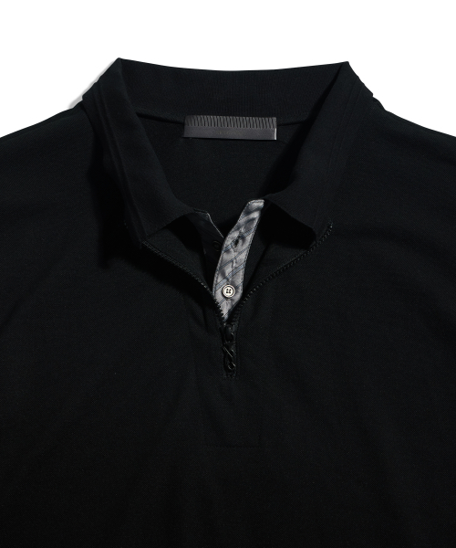 Double collar pk longsleeve - black