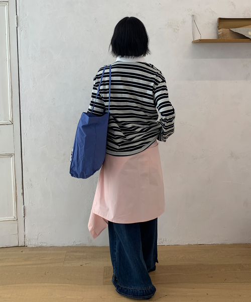 DOUBLE SHIRRING STRIPE COLLAR LONG SLEEVE BLACK