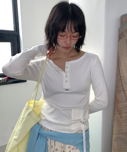 STRAP POCKET HENRYNECK LONG SLEEVE IVORY