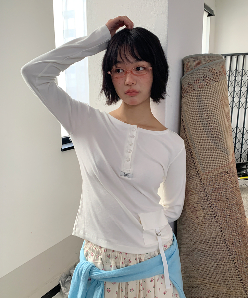STRAP POCKET HENRYNECK LONG SLEEVE IVORY