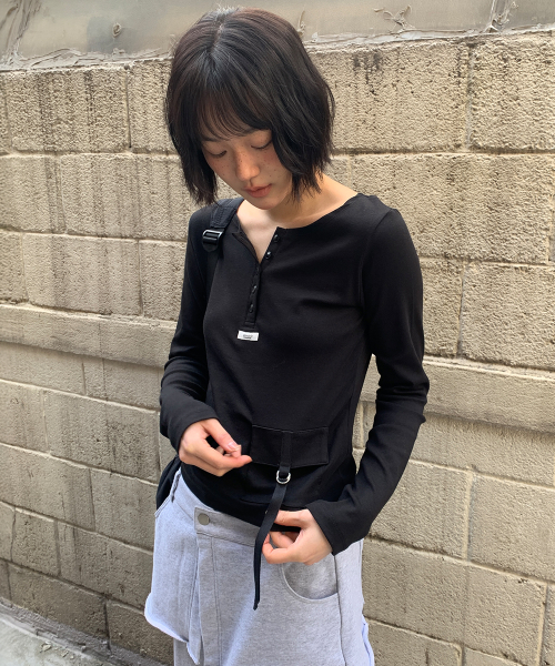 STRAP POCKET HENRYNECK LONG SLEEVE BLACK