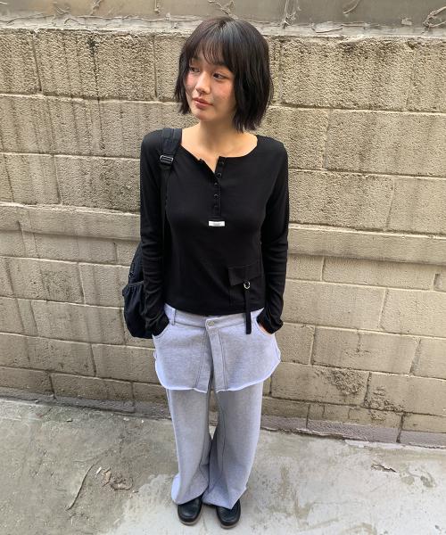 STRAP POCKET HENRYNECK LONG SLEEVE BLACK