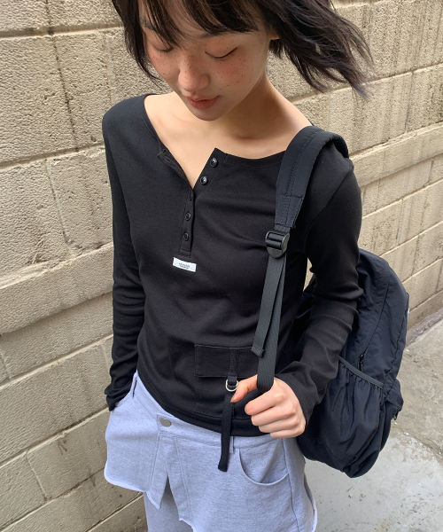 STRAP POCKET HENRYNECK LONG SLEEVE BLACK