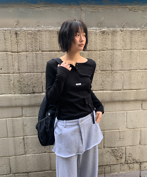 STRAP POCKET HENRYNECK LONG SLEEVE BLACK