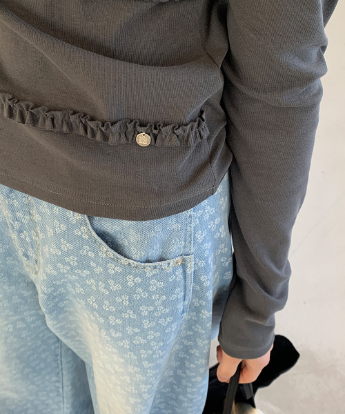FRILL LAYERED LONG SLEEVE T SHIRT CHARCOAL
