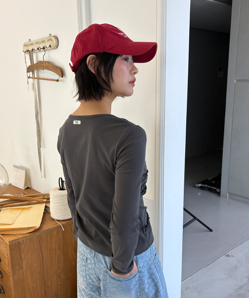 FRILL LAYERED LONG SLEEVE T SHIRT CHARCOAL