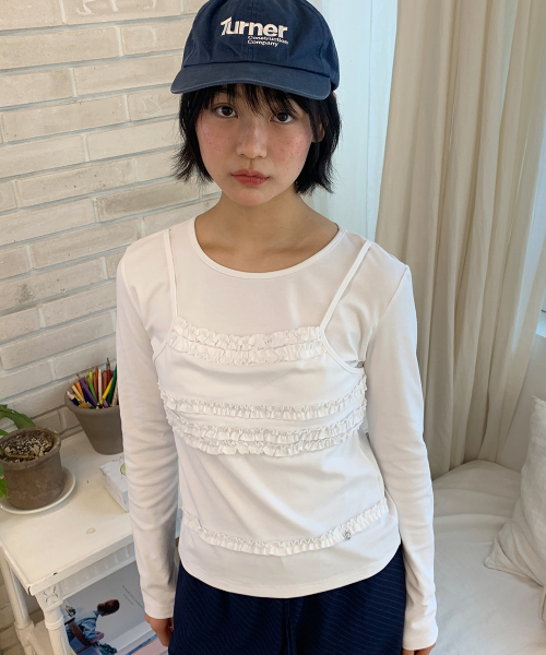 FRILL LAYERED LONG SLEEVE T SHIRT WHITE