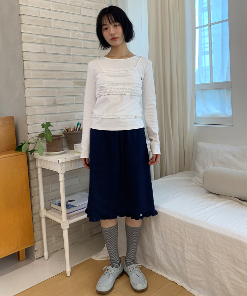FRILL LAYERED LONG SLEEVE T SHIRT WHITE