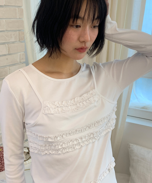 FRILL LAYERED LONG SLEEVE T SHIRT WHITE