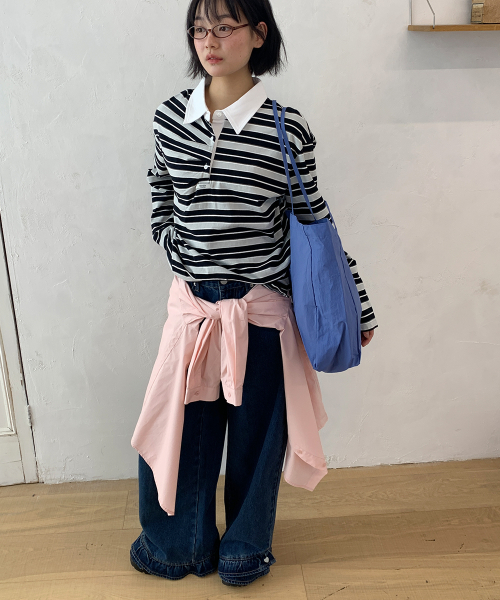 FRILL HEM WIDE DENIM PANTS MEDIUM BLUE