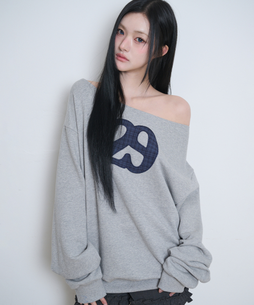 129 LOGO PATCH BOAT NECK SWEATSHIRT MELANGE