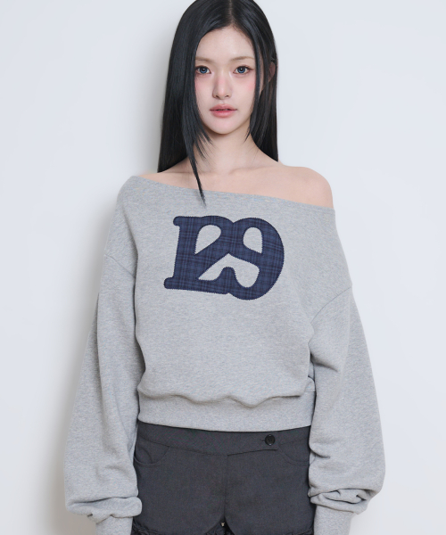129 LOGO PATCH BOAT NECK SWEATSHIRT MELANGE