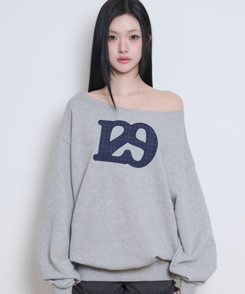 129 LOGO PATCH BOAT NECK SWEATSHIRT MELANGE