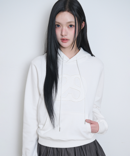 129 LOGO PATCH HOODIE WHITE
