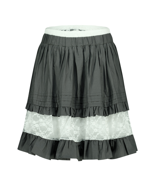FLOWER TIERED MIDI SKIRT CHARCOAL