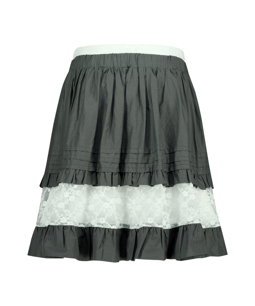 FLOWER TIERED MIDI SKIRT CHARCOAL