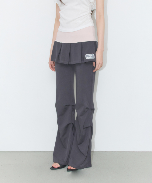 TWO-TONE PLEATED SKIRT PANTS CHARCOAL