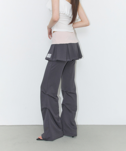 TWO-TONE PLEATED SKIRT PANTS CHARCOAL