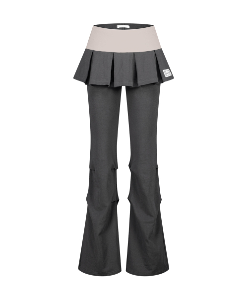TWO-TONE PLEATED SKIRT PANTS CHARCOAL