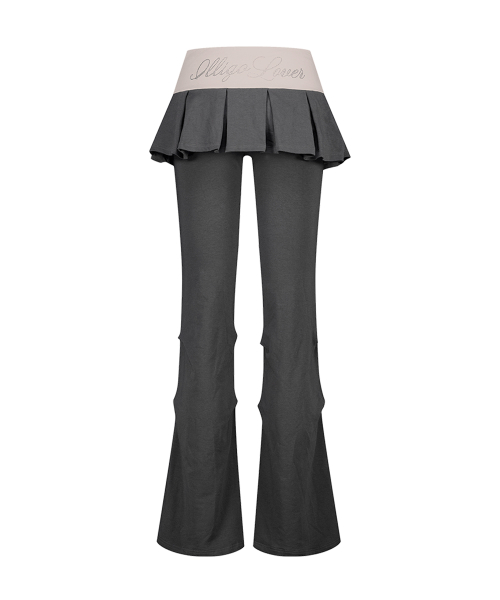 TWO-TONE PLEATED SKIRT PANTS CHARCOAL