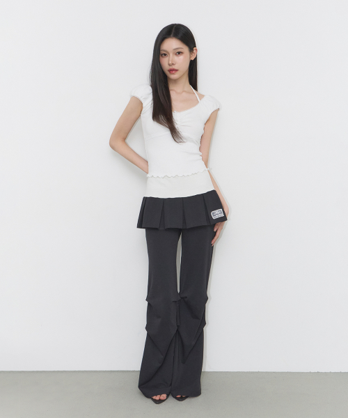 TWO-TONE PLEATED SKIRT PANTS BLACK